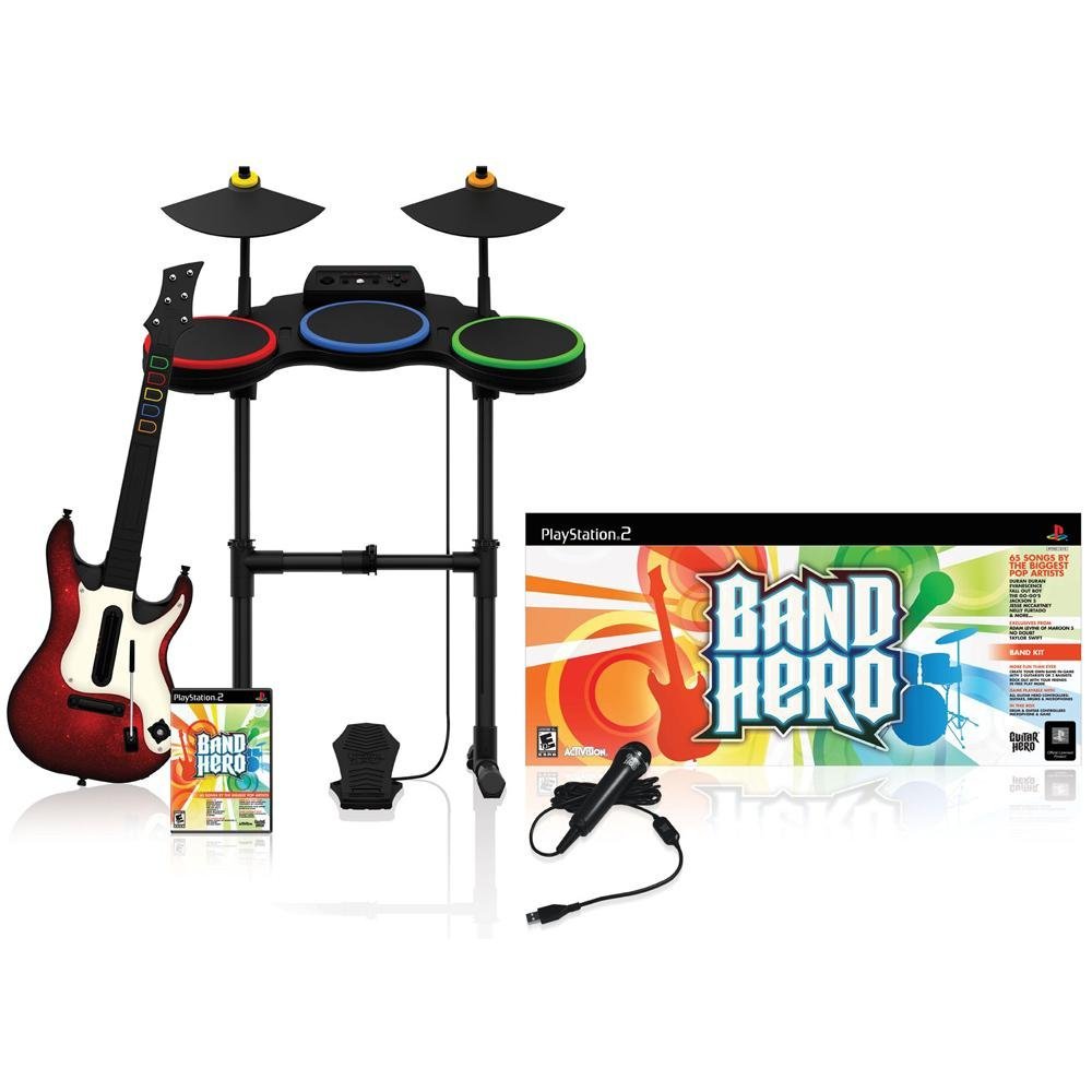 PS2 BAND HERO Super Bundle Guitar+ Drums+ Microphone+ Game 047875959675